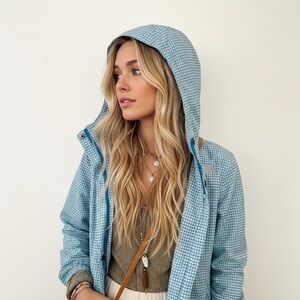 THE NORTH FACE Jacket S Blue Micro Plaid Windbreaker Gorpcore Lightweight Street